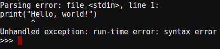  gives an Unhandled exception: run-time error: syntax error